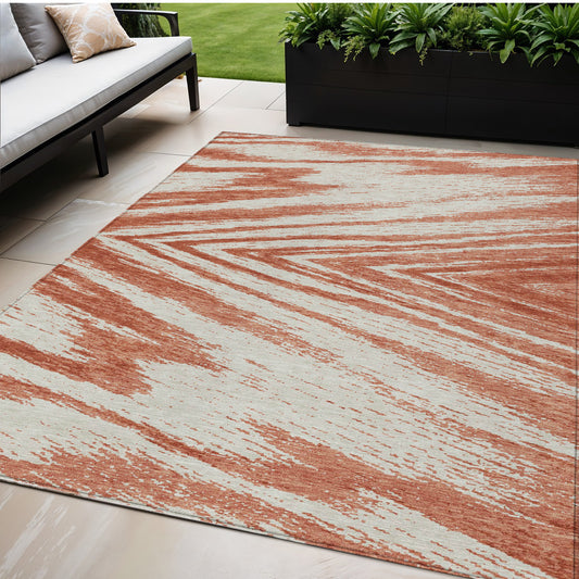 Tabselect Home Line 5' X 8' Salmon And Ivory Abstract Washable Indoor Outdoor Area Rug