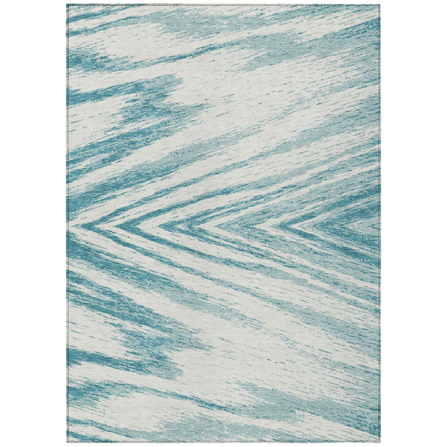 Tabselect Home Line 5' X 8' Teal Blue And Ivory Abstract Washable Indoor Outdoor Area Rug