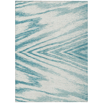 Tabselect Home Line 5' X 8' Teal Blue And Ivory Abstract Washable Indoor Outdoor Area Rug