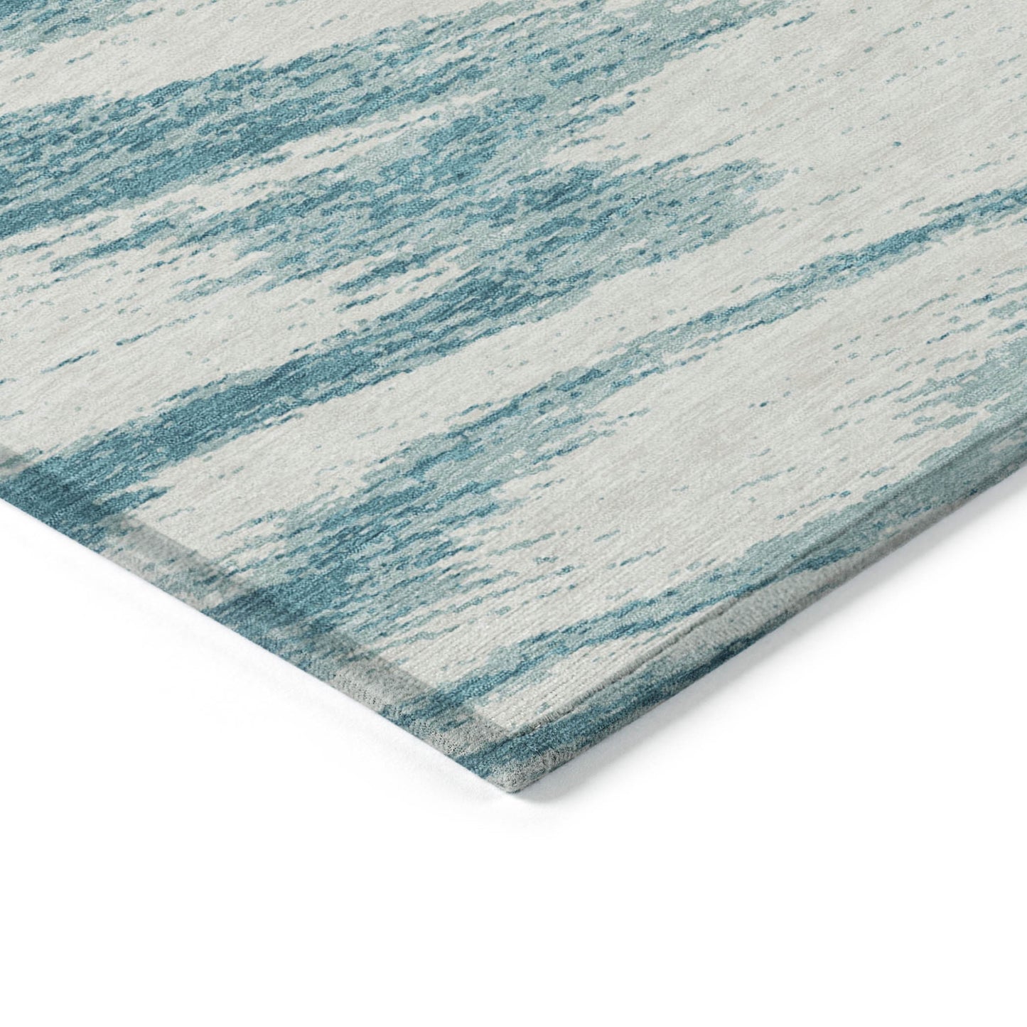 Tabselect Home Line 5' X 8' Teal Blue And Ivory Abstract Washable Indoor Outdoor Area Rug