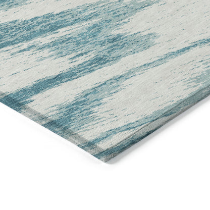 Tabselect Home Line 5' X 8' Teal Blue And Ivory Abstract Washable Indoor Outdoor Area Rug