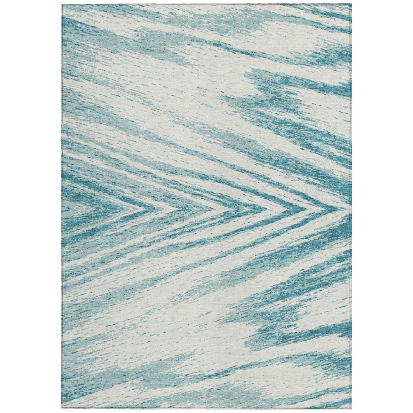 Tabselect Home Line 5' X 8' Teal Blue And Ivory Abstract Washable Indoor Outdoor Area Rug