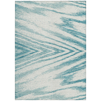 Tabselect Home Line 5' X 8' Teal Blue And Ivory Abstract Washable Indoor Outdoor Area Rug