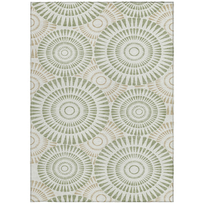 Tabselect Home Line 5' X 8' Artichoke Green Brown And Beige Geometric Washable Indoor Outdoor Area Rug