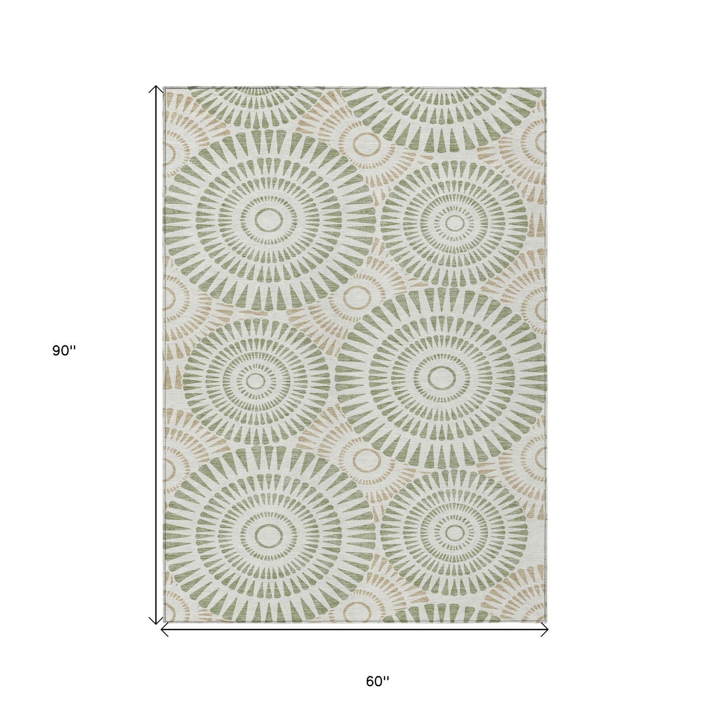 Tabselect Home Line 5' X 8' Artichoke Green Brown And Beige Geometric Washable Indoor Outdoor Area Rug