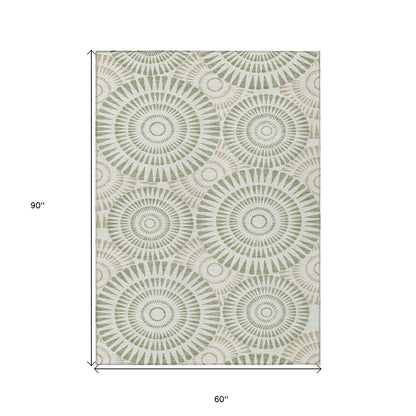 Tabselect Home Line 5' X 8' Artichoke Green Brown And Beige Geometric Washable Indoor Outdoor Area Rug