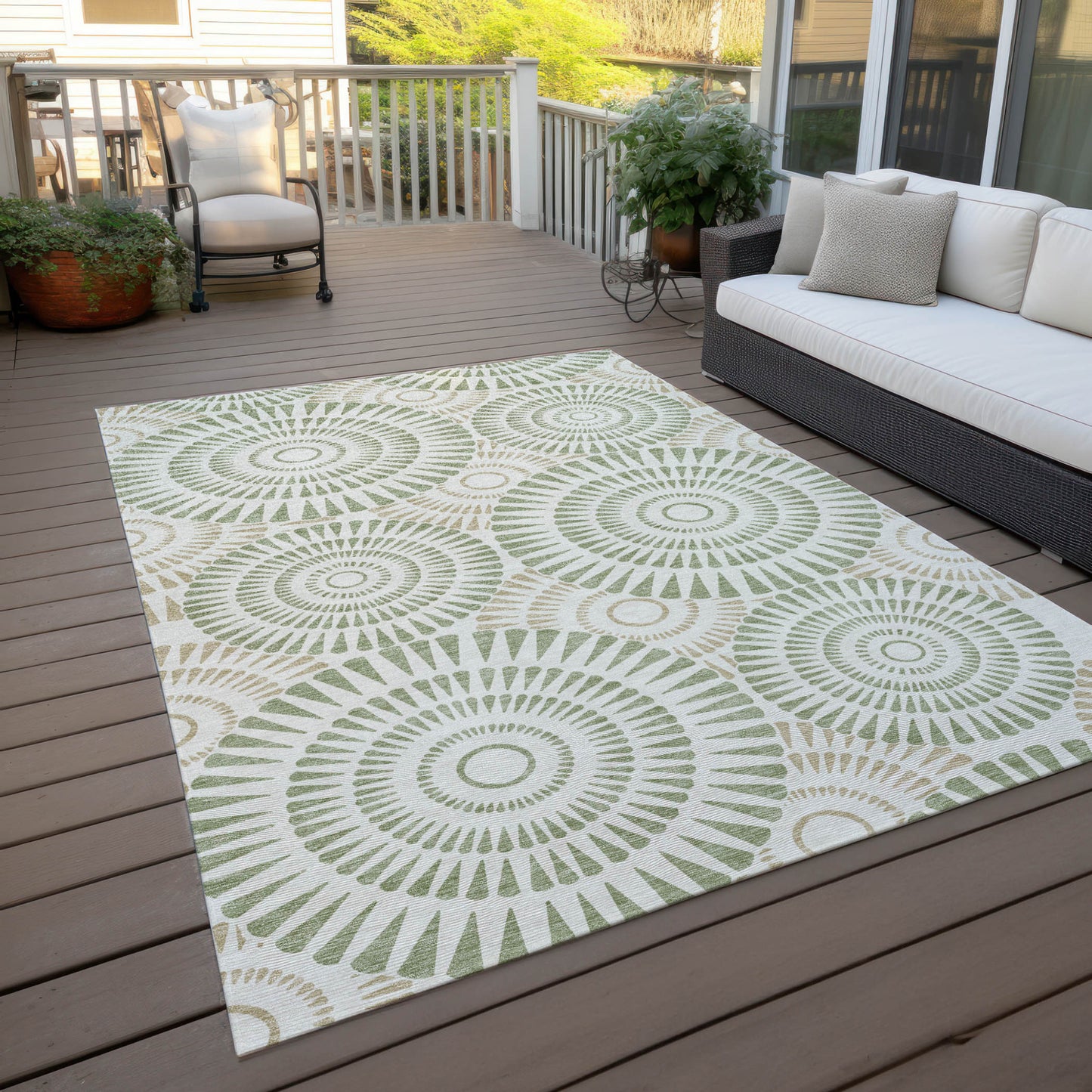Tabselect Home Line 5' X 8' Artichoke Green Brown And Beige Geometric Washable Indoor Outdoor Area Rug