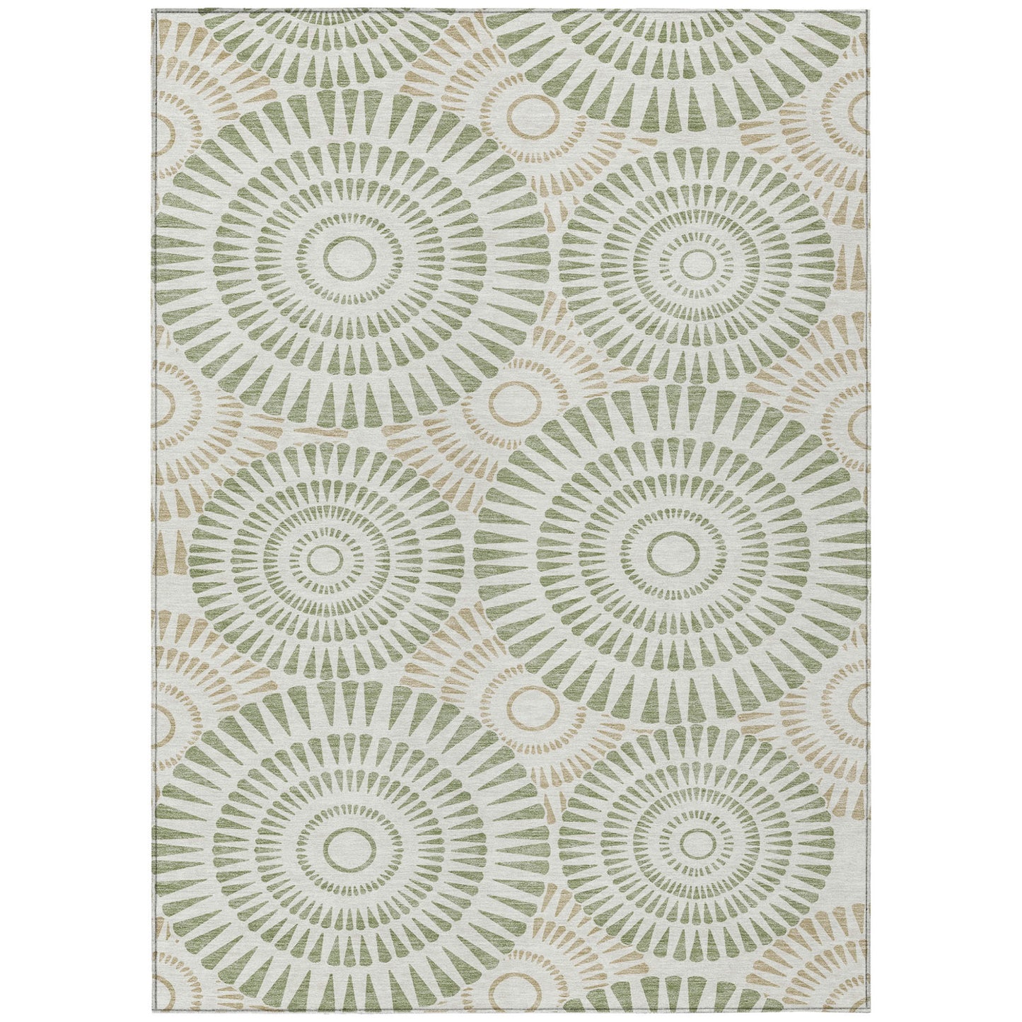 Tabselect Home Line 5' X 8' Artichoke Green Brown And Beige Geometric Washable Indoor Outdoor Area Rug
