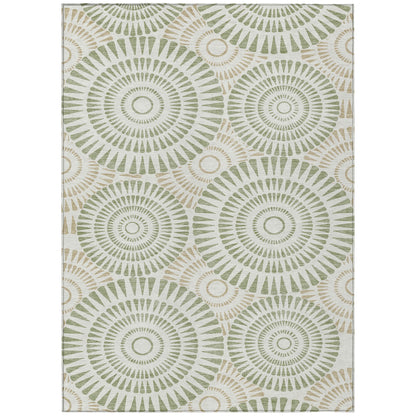 Tabselect Home Line 5' X 8' Artichoke Green Brown And Beige Geometric Washable Indoor Outdoor Area Rug
