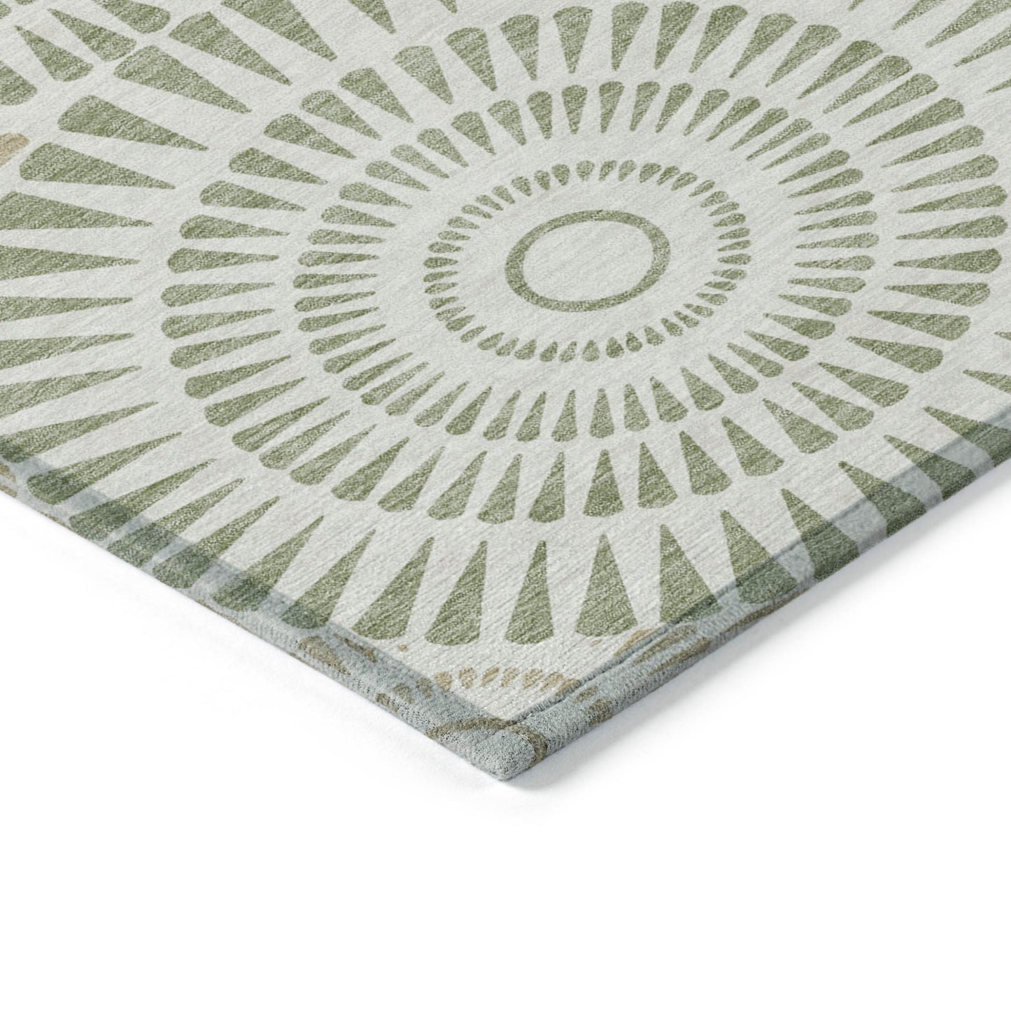 Tabselect Home Line 5' X 8' Artichoke Green Brown And Beige Geometric Washable Indoor Outdoor Area Rug