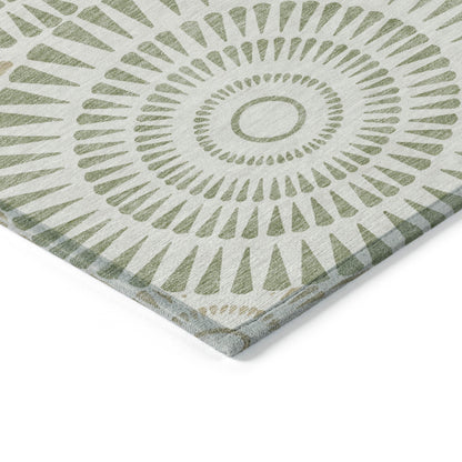Tabselect Home Line 5' X 8' Artichoke Green Brown And Beige Geometric Washable Indoor Outdoor Area Rug