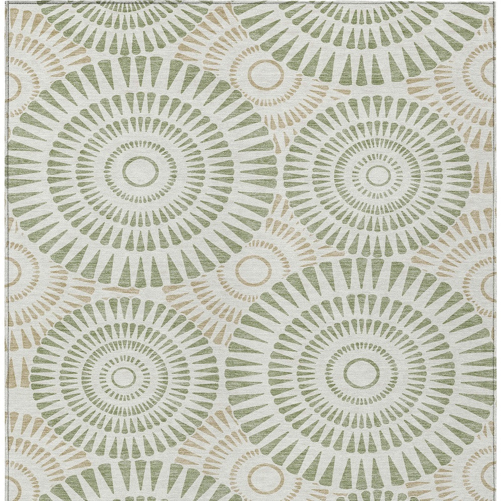 Tabselect Home Line 5' X 8' Artichoke Green Brown And Beige Geometric Washable Indoor Outdoor Area Rug