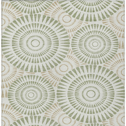 Tabselect Home Line 5' X 8' Artichoke Green Brown And Beige Geometric Washable Indoor Outdoor Area Rug