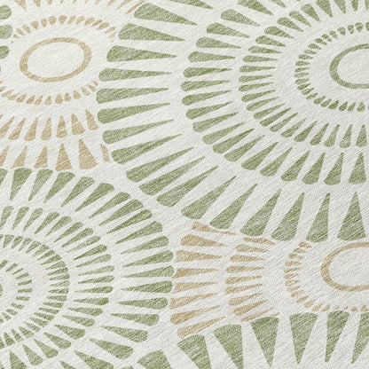 Tabselect Home Line 5' X 8' Artichoke Green Brown And Beige Geometric Washable Indoor Outdoor Area Rug