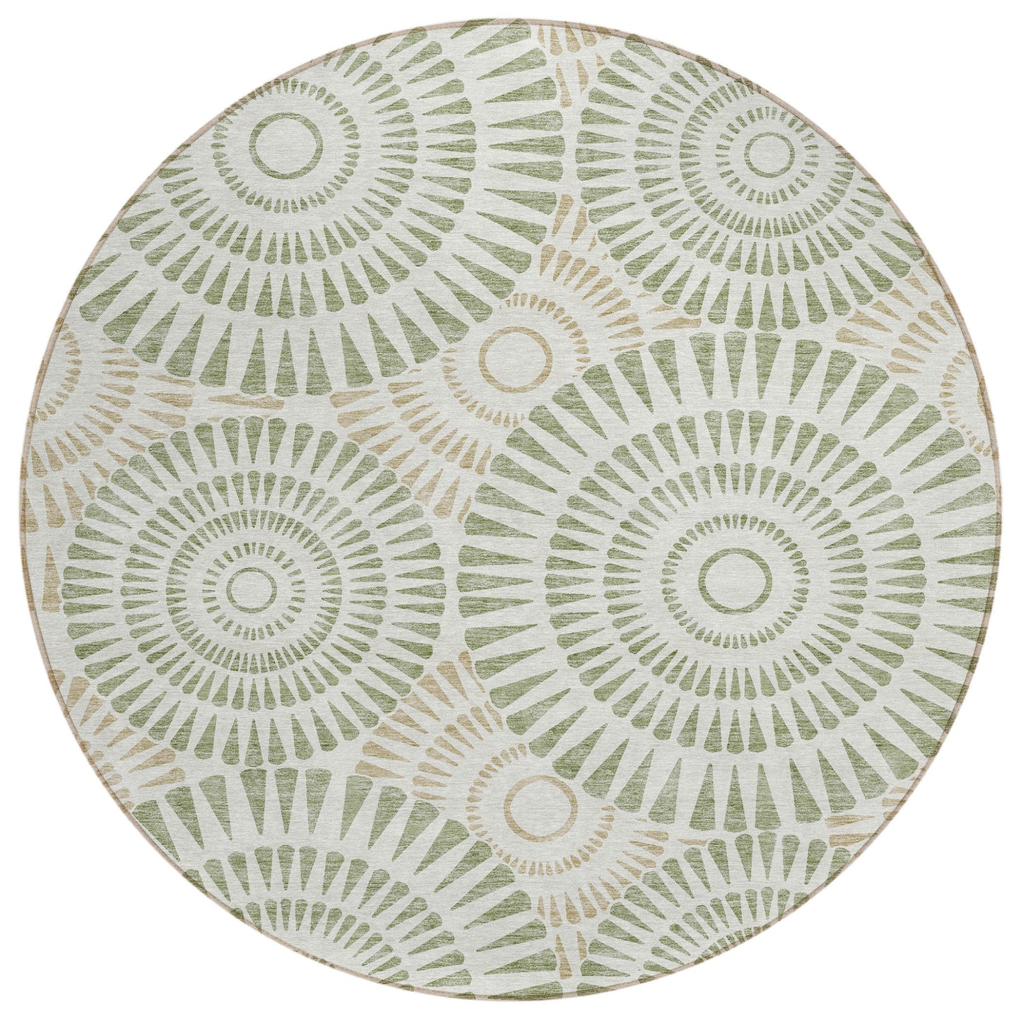 Tabselect Home Line 8' Artichoke Green Brown And Beige Round Geometric Washable Indoor Outdoor Area Rug