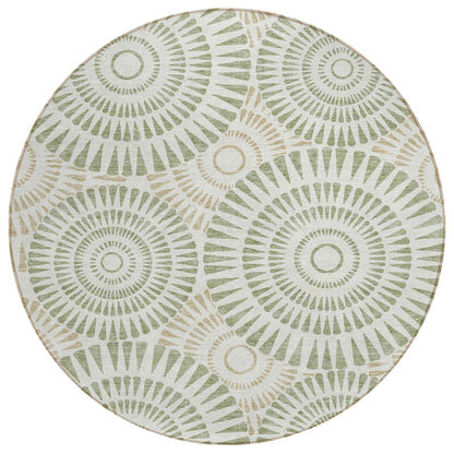 Tabselect Home Line 8' Artichoke Green Brown And Beige Round Geometric Washable Indoor Outdoor Area Rug