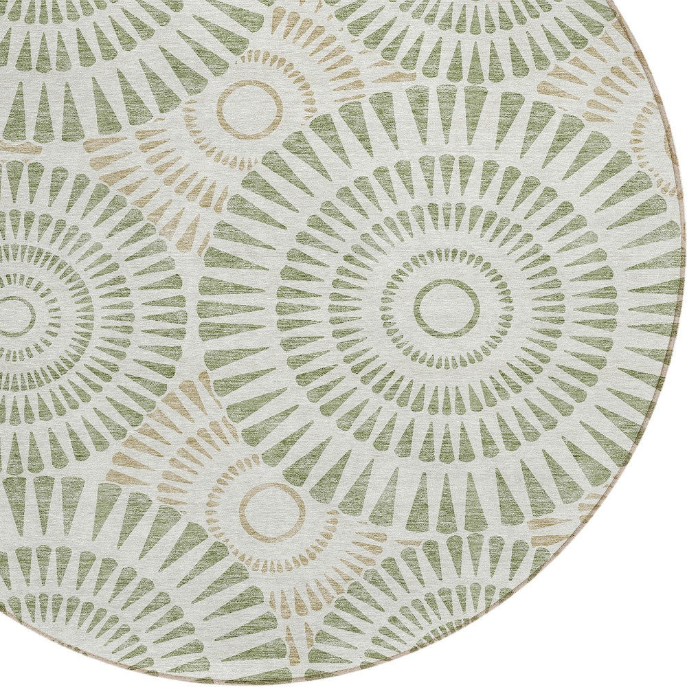 Tabselect Home Line 8' Artichoke Green Brown And Beige Round Geometric Washable Indoor Outdoor Area Rug