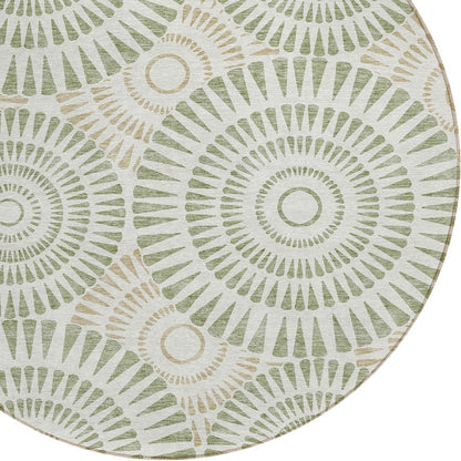 Tabselect Home Line 8' Artichoke Green Brown And Beige Round Geometric Washable Indoor Outdoor Area Rug
