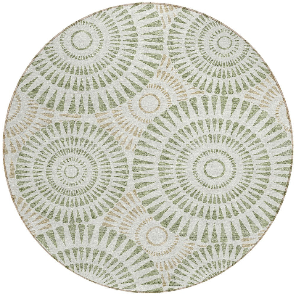 Tabselect Home Line 8' Artichoke Green Brown And Beige Round Geometric Washable Indoor Outdoor Area Rug