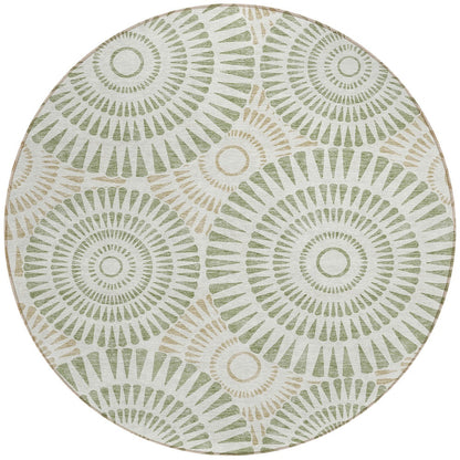 Tabselect Home Line 8' Artichoke Green Brown And Beige Round Geometric Washable Indoor Outdoor Area Rug