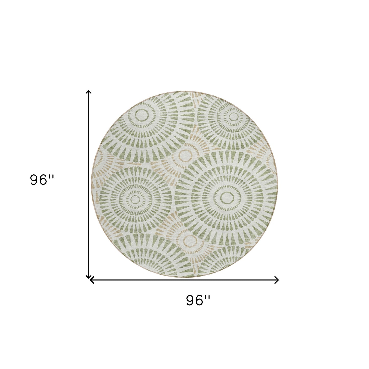 Tabselect Home Line 8' Artichoke Green Brown And Beige Round Geometric Washable Indoor Outdoor Area Rug