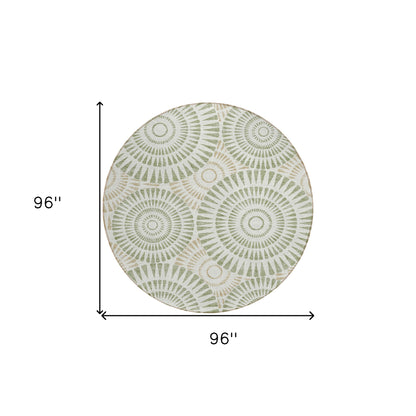 Tabselect Home Line 8' Artichoke Green Brown And Beige Round Geometric Washable Indoor Outdoor Area Rug