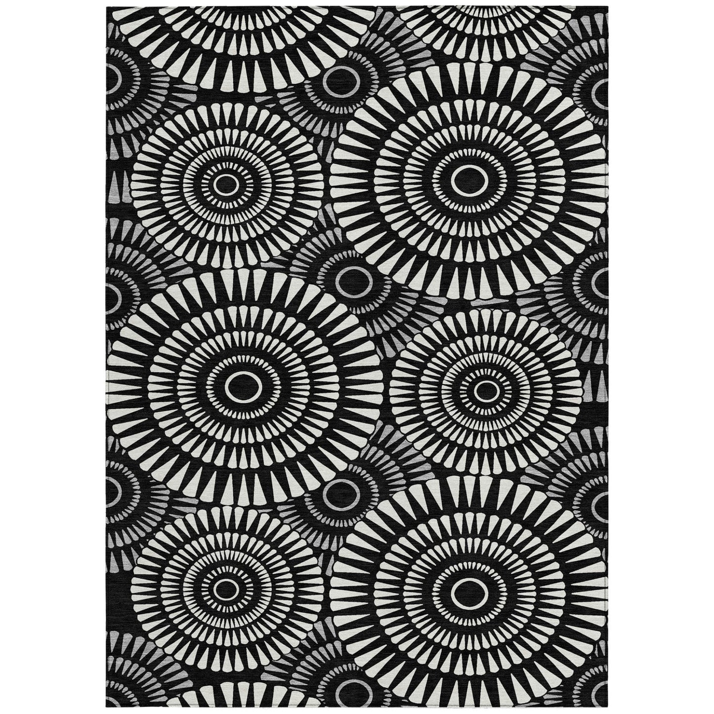 Tabselect Home Line 5' X 8' Black And Ivory Geometric Washable Indoor Outdoor Area Rug
