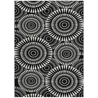 Tabselect Home Line 5' X 8' Black And Ivory Geometric Washable Indoor Outdoor Area Rug