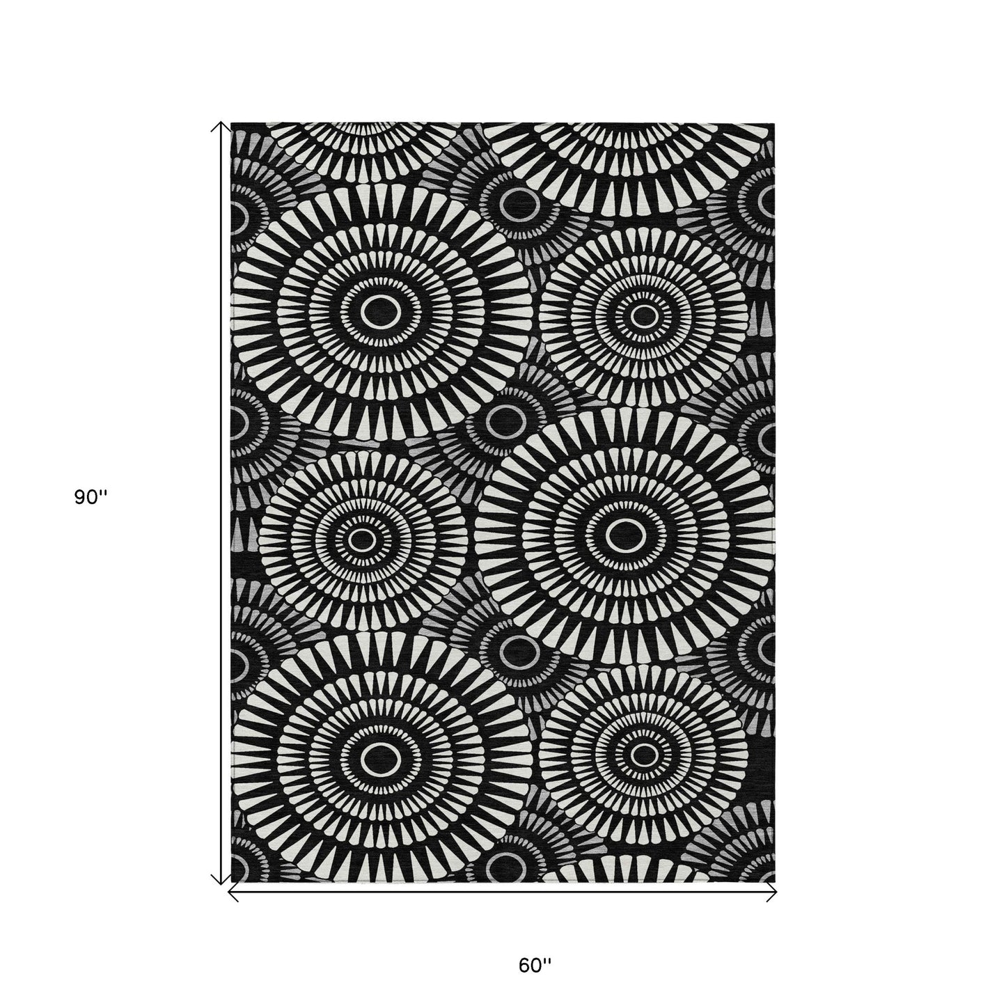 Tabselect Home Line 5' X 8' Black And Ivory Geometric Washable Indoor Outdoor Area Rug