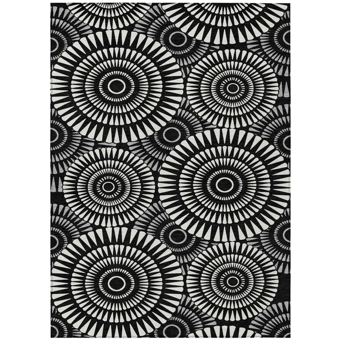 Tabselect Home Line 5' X 8' Black And Ivory Geometric Washable Indoor Outdoor Area Rug
