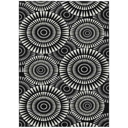 Tabselect Home Line 5' X 8' Black And Ivory Geometric Washable Indoor Outdoor Area Rug