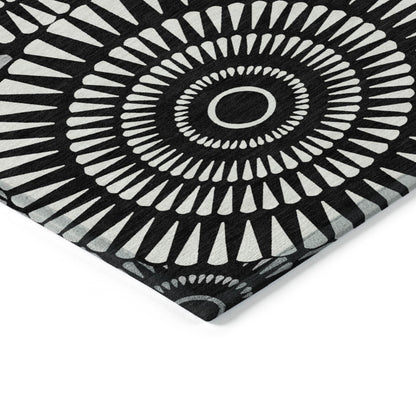 Tabselect Home Line 5' X 8' Black And Ivory Geometric Washable Indoor Outdoor Area Rug