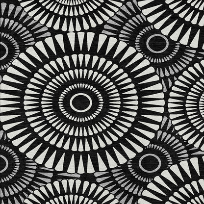 Tabselect Home Line 5' X 8' Black And Ivory Geometric Washable Indoor Outdoor Area Rug