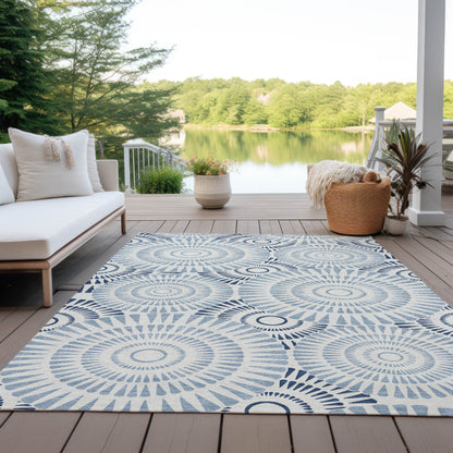 Tabselect Home Line 5' X 8' Blue And Ivory Geometric Washable Indoor Outdoor Area Rug