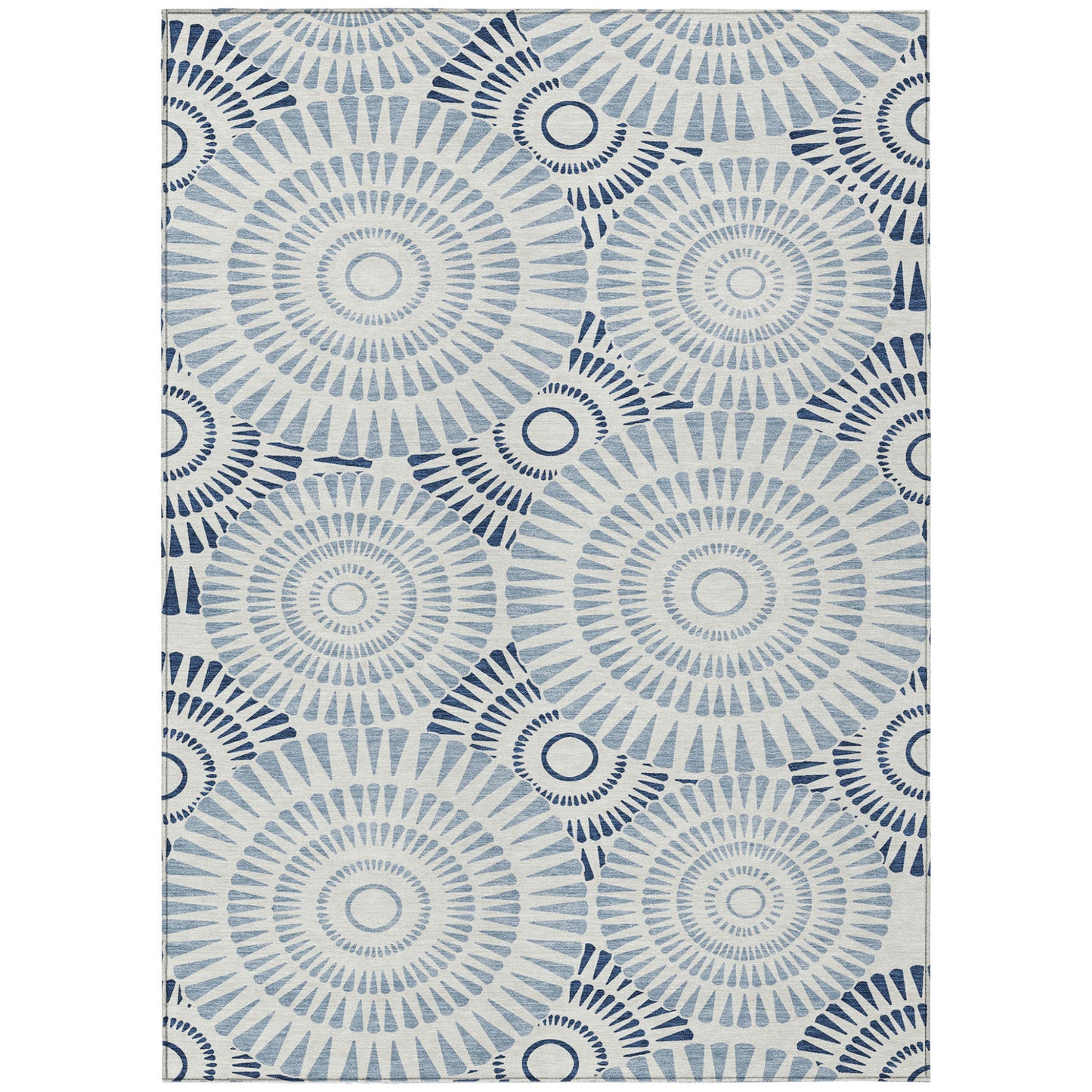Tabselect Home Line 5' X 8' Blue And Ivory Geometric Washable Indoor Outdoor Area Rug