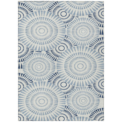 Tabselect Home Line 5' X 8' Blue And Ivory Geometric Washable Indoor Outdoor Area Rug