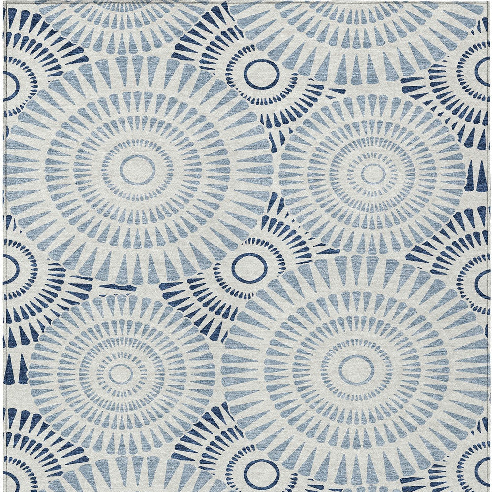 Tabselect Home Line 5' X 8' Blue And Ivory Geometric Washable Indoor Outdoor Area Rug