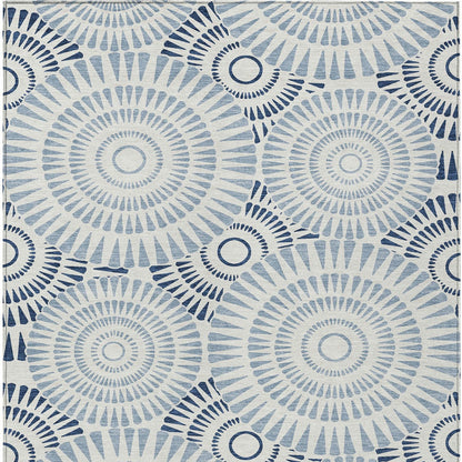 Tabselect Home Line 5' X 8' Blue And Ivory Geometric Washable Indoor Outdoor Area Rug
