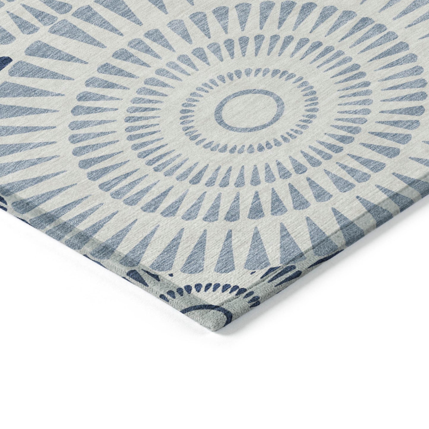 Tabselect Home Line 5' X 8' Blue And Ivory Geometric Washable Indoor Outdoor Area Rug