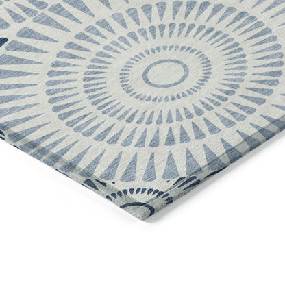 Tabselect Home Line 5' X 8' Blue And Ivory Geometric Washable Indoor Outdoor Area Rug