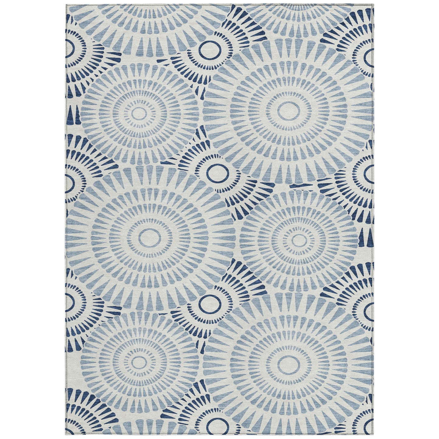 Tabselect Home Line 5' X 8' Blue And Ivory Geometric Washable Indoor Outdoor Area Rug