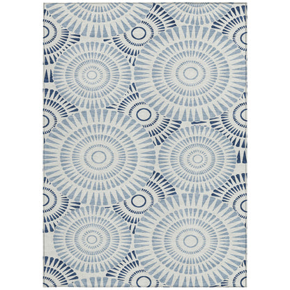 Tabselect Home Line 5' X 8' Blue And Ivory Geometric Washable Indoor Outdoor Area Rug