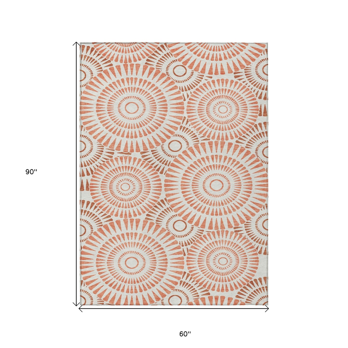 Tabselect Home Line 5' X 8' Coral And Ivory Geometric Washable Indoor Outdoor Area Rug