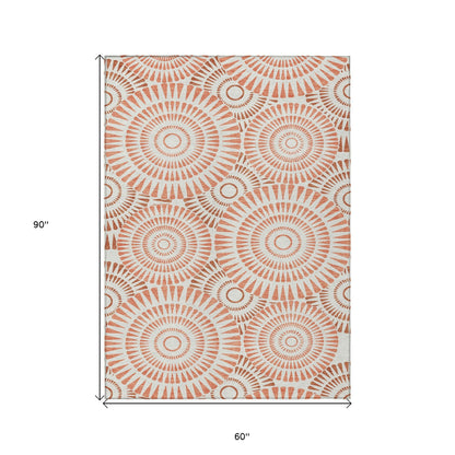 Tabselect Home Line 5' X 8' Coral And Ivory Geometric Washable Indoor Outdoor Area Rug