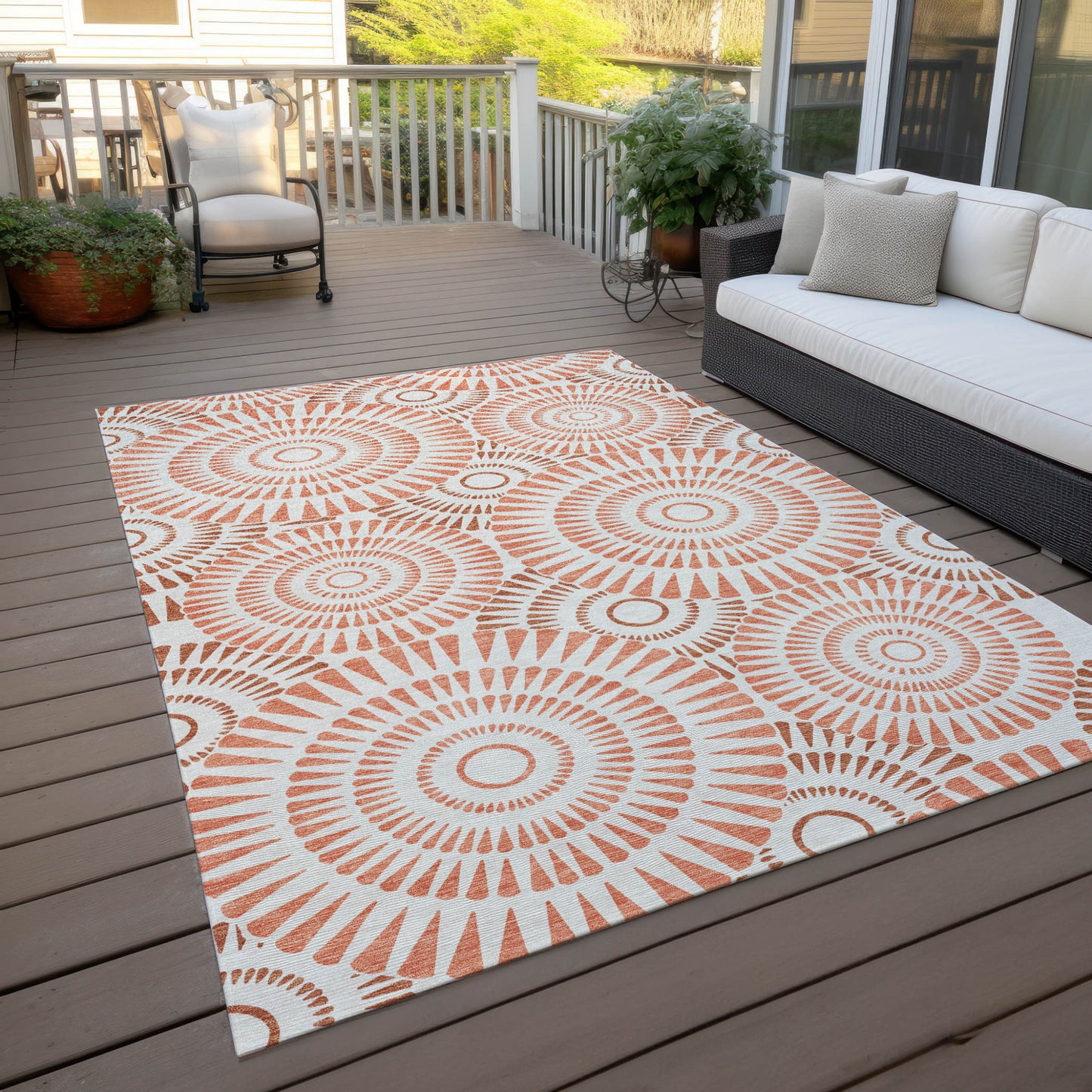 Tabselect Home Line 5' X 8' Coral And Ivory Geometric Washable Indoor Outdoor Area Rug