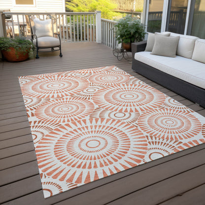 Tabselect Home Line 5' X 8' Coral And Ivory Geometric Washable Indoor Outdoor Area Rug