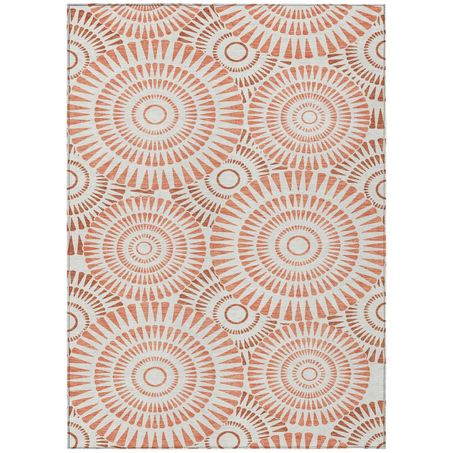 Tabselect Home Line 5' X 8' Coral And Ivory Geometric Washable Indoor Outdoor Area Rug