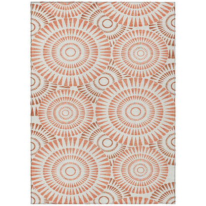 Tabselect Home Line 5' X 8' Coral And Ivory Geometric Washable Indoor Outdoor Area Rug