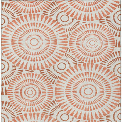 Tabselect Home Line 5' X 8' Coral And Ivory Geometric Washable Indoor Outdoor Area Rug