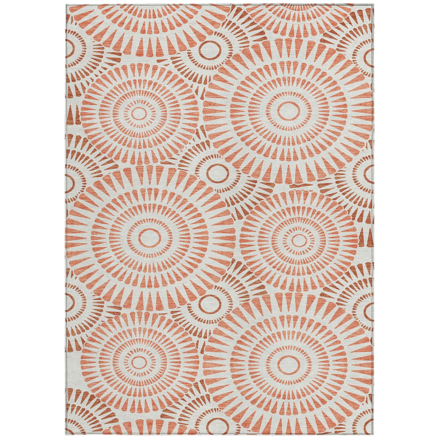 Tabselect Home Line 5' X 8' Coral And Ivory Geometric Washable Indoor Outdoor Area Rug